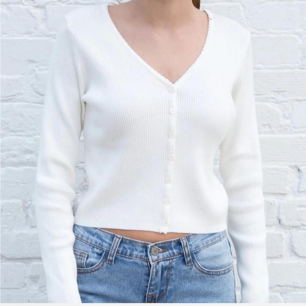 Brandy Melville White Ribbed Cardigan
